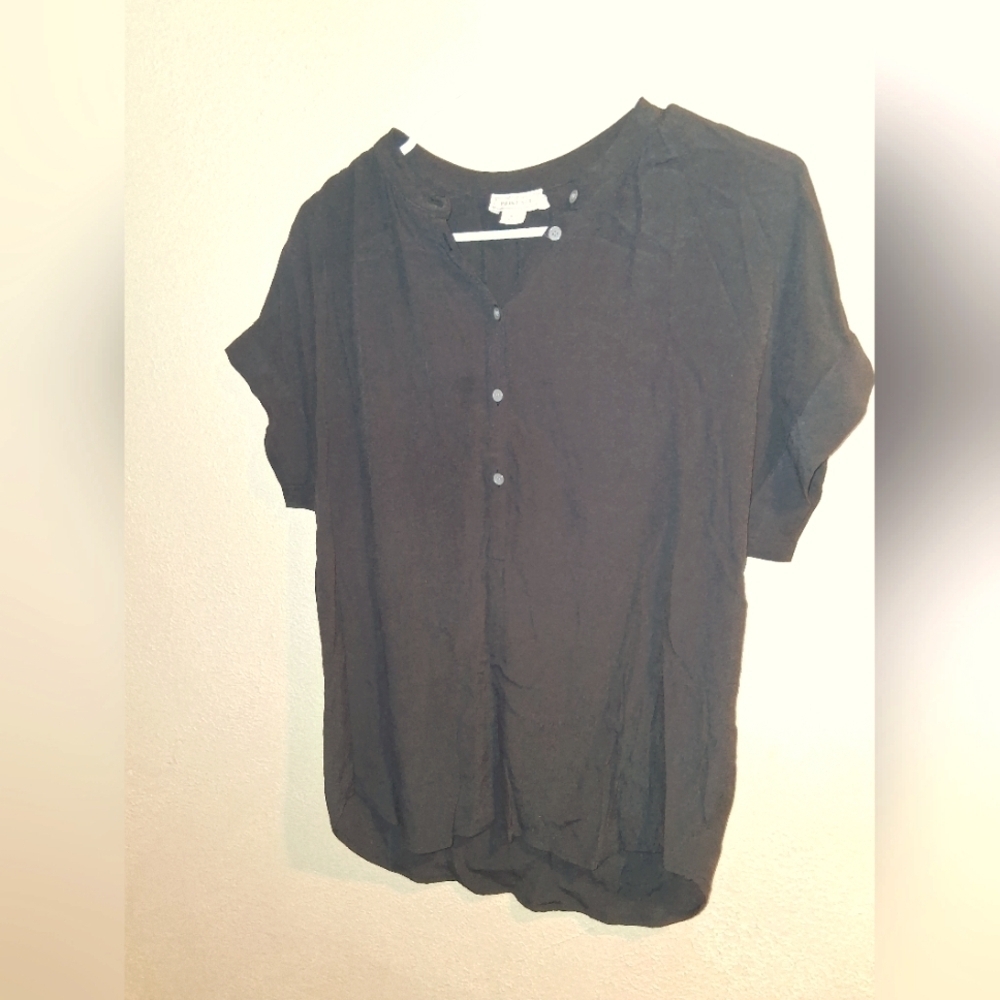 J. Crew Point Sur Short Sleeve Black 1/2 Button Down Top ~ Size XS